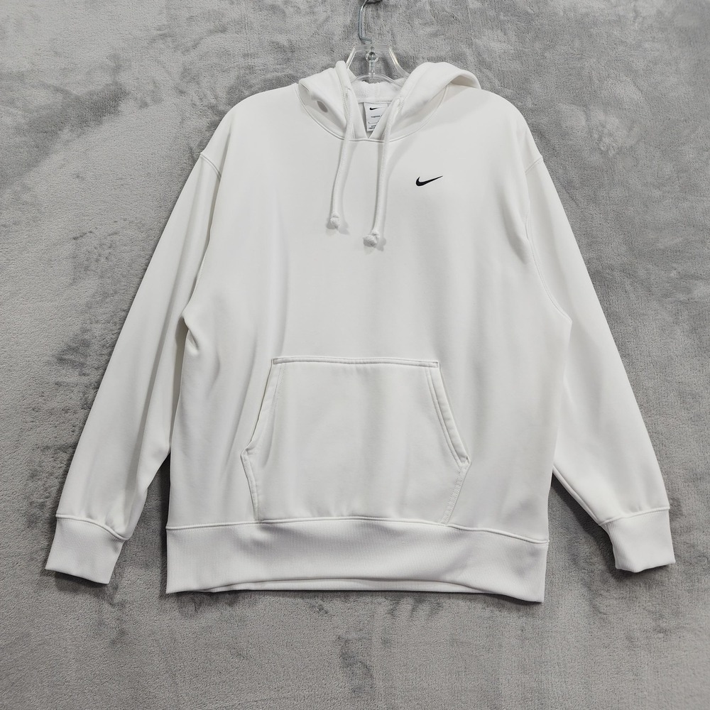 Nike Therma-FIT Hoodie Womens S White Fleece Pullover Training‎ Sweatshirt Logo